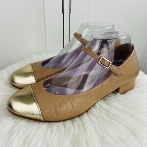 Sole Bliss Orla Brown Leather Gold Toe Mary Jane Secretarycore Heels EU38.5 US8